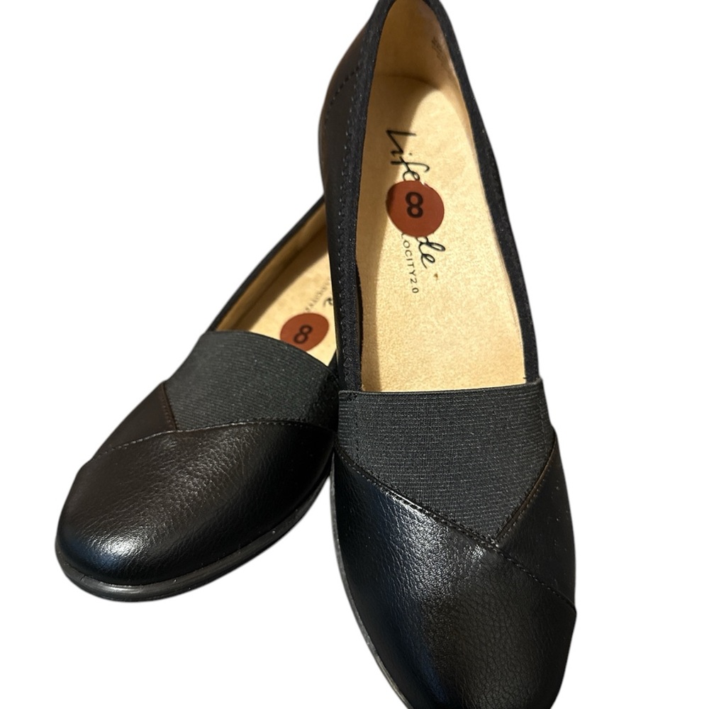 LifeStride Black faux leather Women's Intro Slip on loafers easy on/off size 8